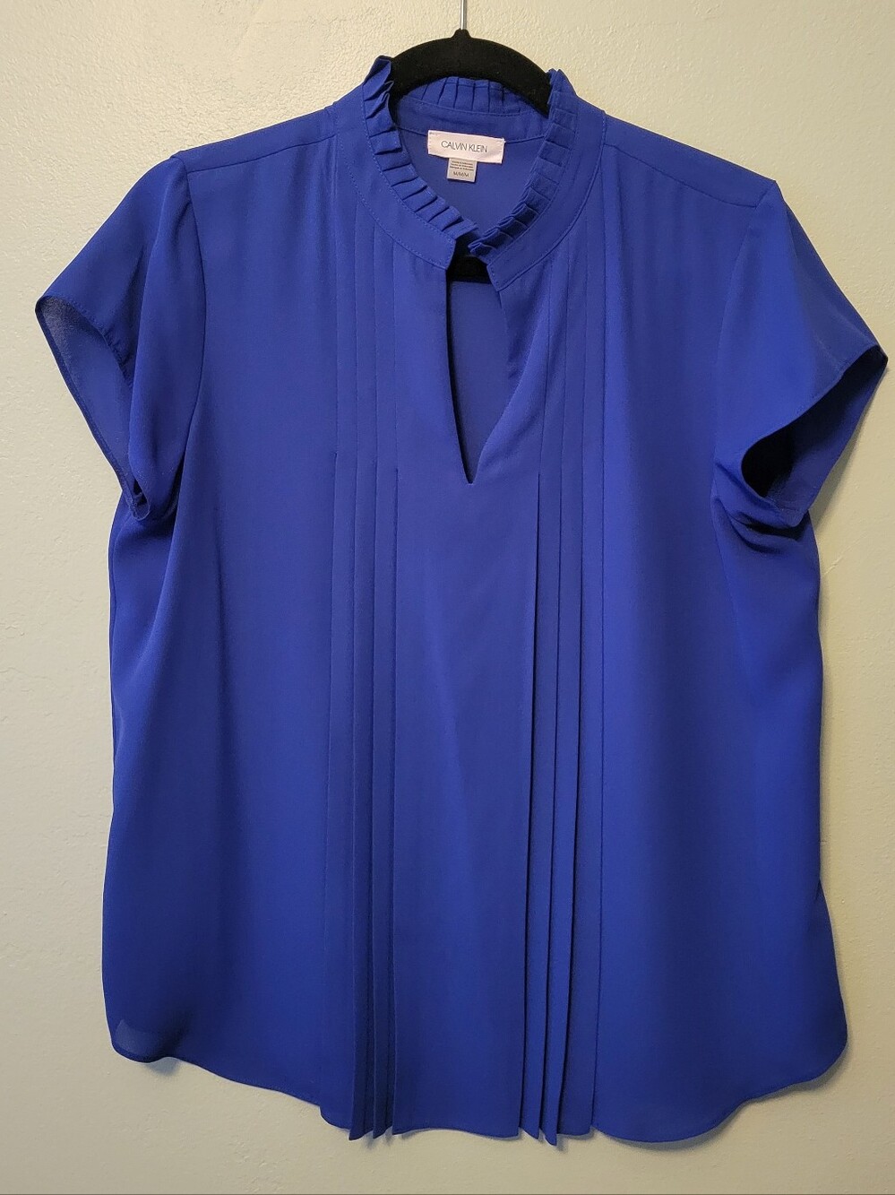 Calvin Klein Cobalt Pleated Short Sleeve Blouse